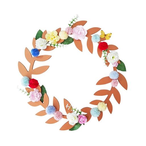 Dřevěný výřez k dekoraci Gomille, 35 cm - Věnec s listy, velký