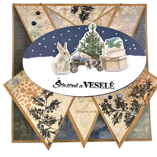 Samolepicí perličky Studio Light "Vintage Christmas", 240 ks - modré a hnědé