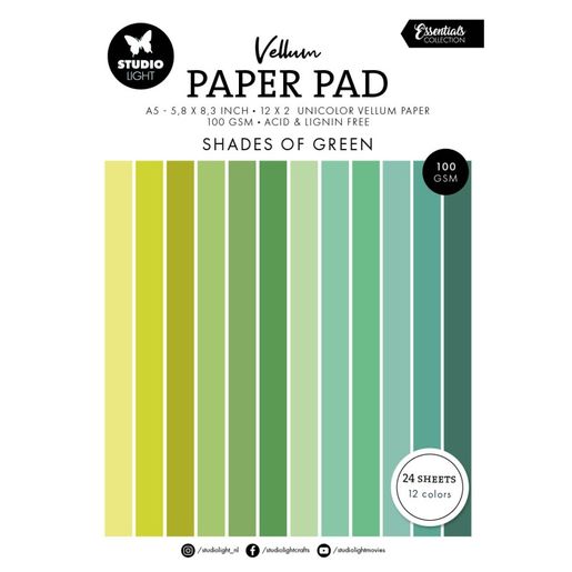 Pergamenové papíry Studio Light, A5, 24 l. - odstíny zelené