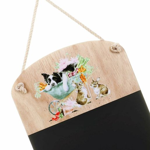 Křídová tabule do kuchyně Wrendale Designs "Sleeping on the Job" - Pes a králíci