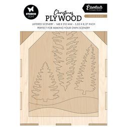 Dřevěný výřez k dekoraci Studio Light, 14,8x21 cm - Zimní krajina