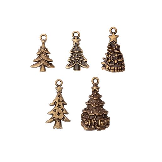 Kovové přívěsky Studio Light, 10 ks - Zlaté vánoční stromečky
