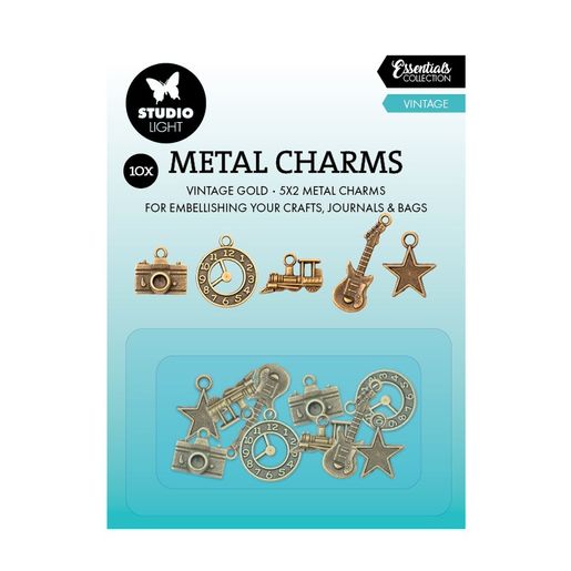 Kovové přívěsky Studio Light, 10 ks - Zlatý vintage