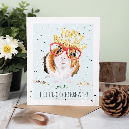 Narozeninové přání Wrendale Designs "Lettuce Celebrate" - Morče