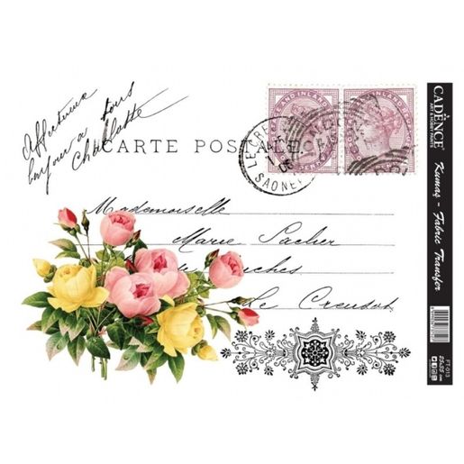 Transferový obrázek na textil Cadence, 25x35 cm - Pohlednice s květinami