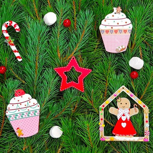 Dřevěný výřez k dekoraci Gomille, závěsný, 10x10 cm - Hvězda