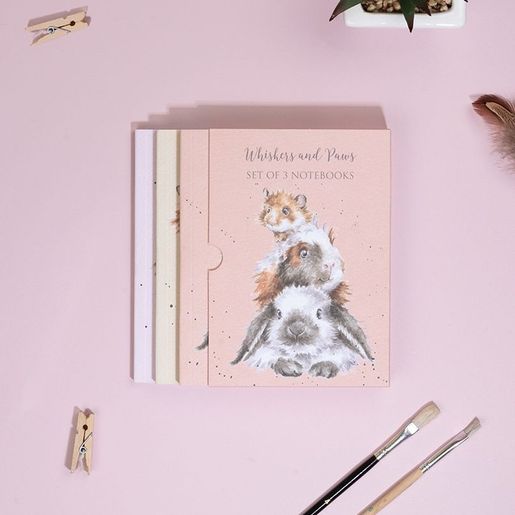 Sada 3 zápisníků Wrendale Designs "Whiskers and Paws" - Morče, králík, křeček