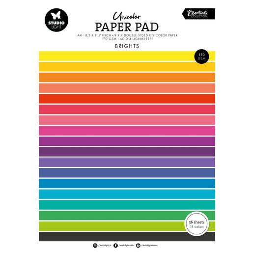 Blok barevných papírů Studio Light, A4, 36 l. - zářivé barvy