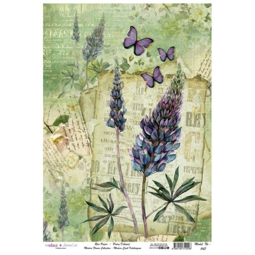 Rýžový papír Cadence - Fialové květiny s motýly - VYBERTE VELIKOST