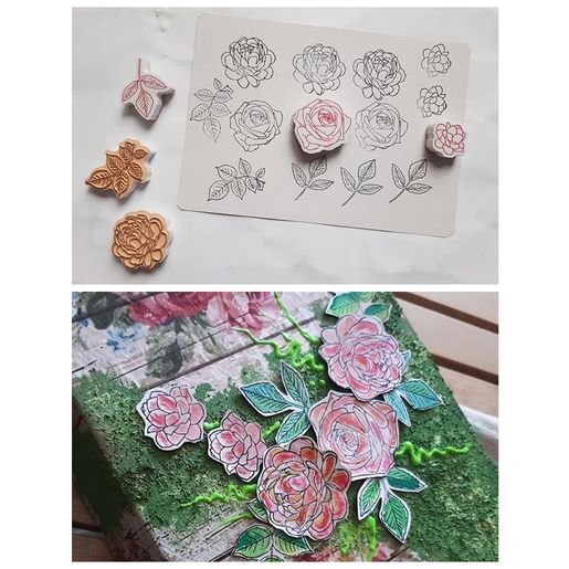 Razítka na textil Aladine Stampo Textile, 19 ks - Květiny a lístečky