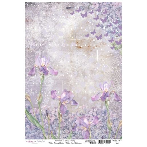 Rýžový papír Cadence - Fialové květy s notami - VYBERTE VELIKOST
