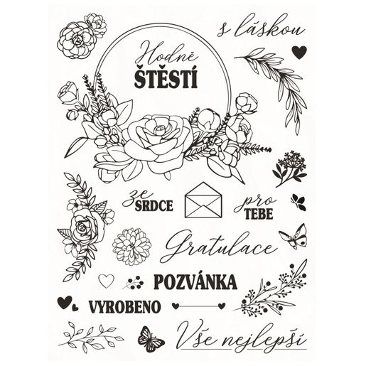 Razítka Aladine Stamp with Love, 25 ks - Květiny a gratulace
