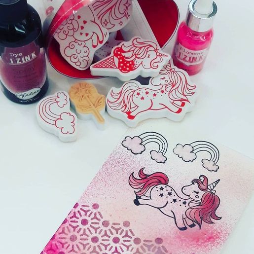 Razítka na textil Aladine Stampo Textile, 14 ks - Kouzelní jednorožci