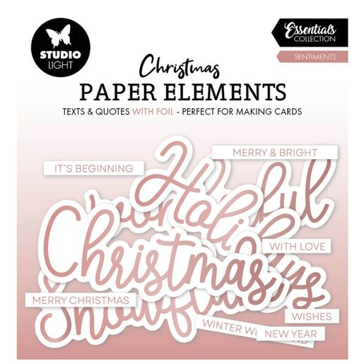 Papírové výseky Studio Light, 40 ks - Vánoční nápisy, růžově zlaté