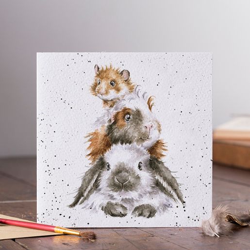 Přání Wrendale Designs "Piggy in the Middle", 15x15 cm - Morče a králík