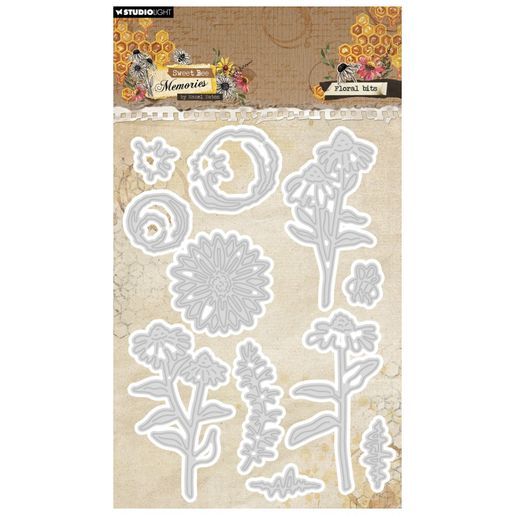 Vyřezávací šablony Studio Light "Sweet Bee Memories", 11 ks - Včelka a květy