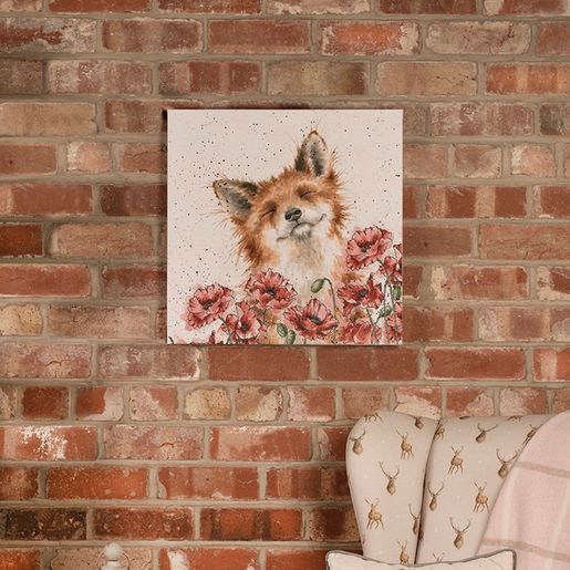 Obraz Wrendale Designs "Poppy Field", 50x50 cm - Liška a vlčí máky