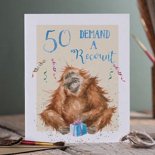 Narozeninové přání Wrendale Designs "50 Demand a Recount" - Orangutan
