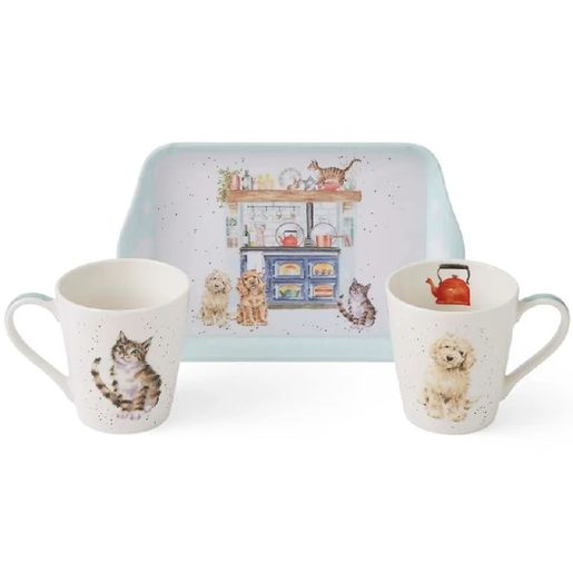 Sada podnosu a hrnků Wrendale Designs - Mazlíčci v kuchyni