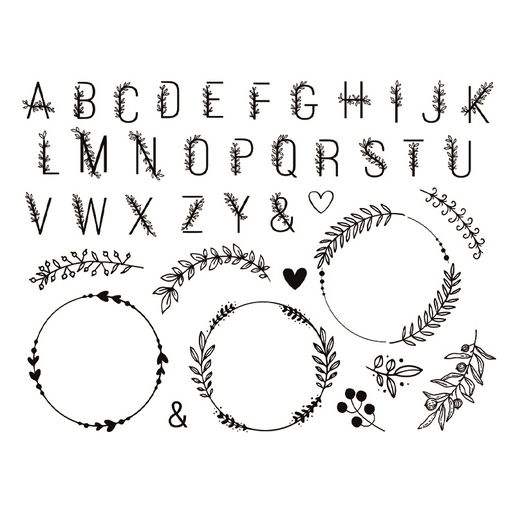 Razítka Aladine Creative Stamp, 39 ks - Květinová abeceda & věnečky