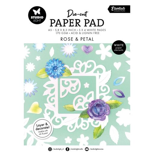 Blok s papírovými výseky Studio Light, A5, 20 l. - Bílé květiny