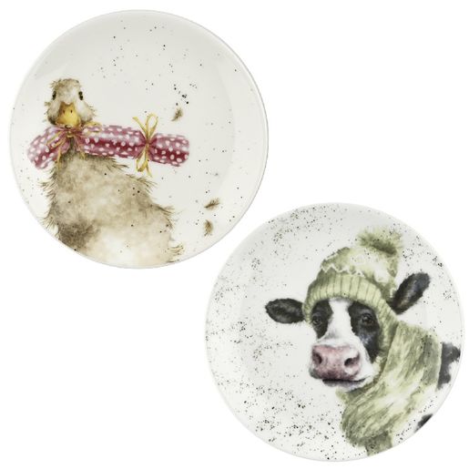 Vánoční porcelánové talířky Wrendale Designs, 2 ks - Kráva a husa