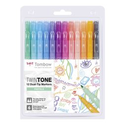 Sada oboustranných fixů Tombow TwinTone - 12 ks, pastelové barvy