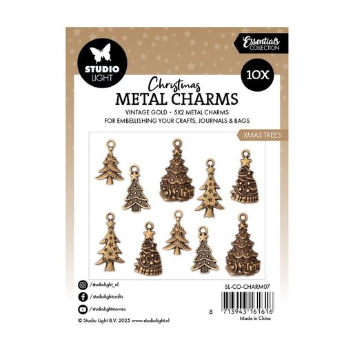 Kovové přívěsky Studio Light, 10 ks - Zlaté vánoční stromečky