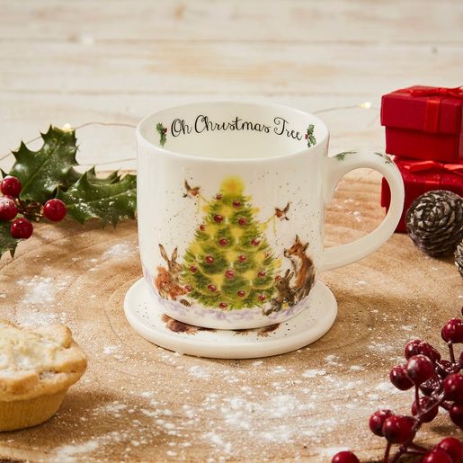 Porcelánový hrnek s podšálkem Wrendale Designs "Oh Christmas Tree", 0,31 l - Vánoční strom