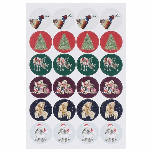 Samolepky Wrendale Designs "The Country Set Christmas", 144 ks - Vánoční zvířata