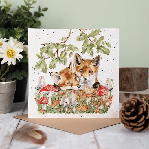 Přání Wrendale Designs "Under the Oak Tree", 15x15 cm - Lišky