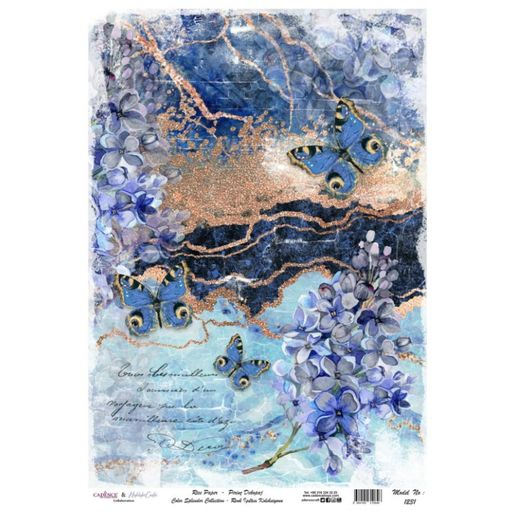 Rýžový papír Cadence - Modrozlaté babočky - VYBERTE VELIKOST