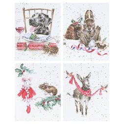 Vánoční dárkové kartičky Wrendale Designs, 16 ks, 4 motivy - Domácí Vánoce