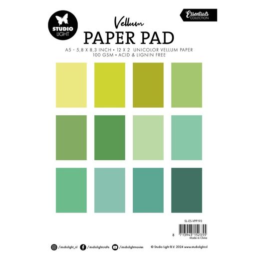 Pergamenové papíry Studio Light, A5, 24 l. - odstíny zelené