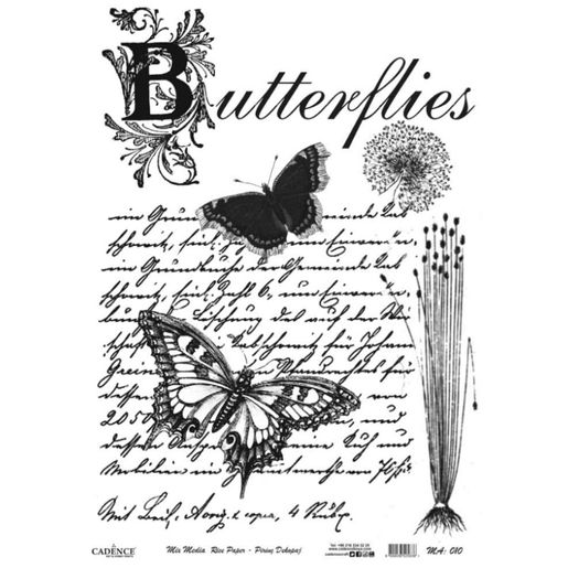 Rýžový papír Cadence - Černobílí motýlci - VYBERTE VELIKOST
