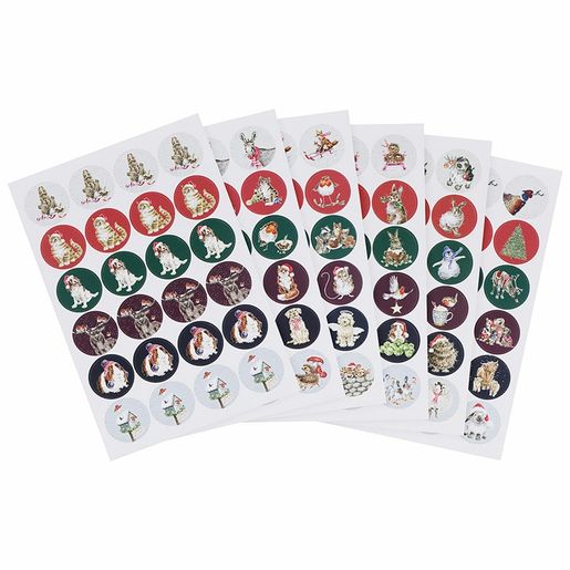 Samolepky Wrendale Designs "The Country Set Christmas", 144 ks - Vánoční zvířata