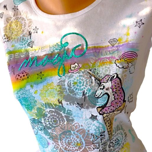 Razítka na textil Aladine Stampo Textile, 14 ks - Kouzelní jednorožci