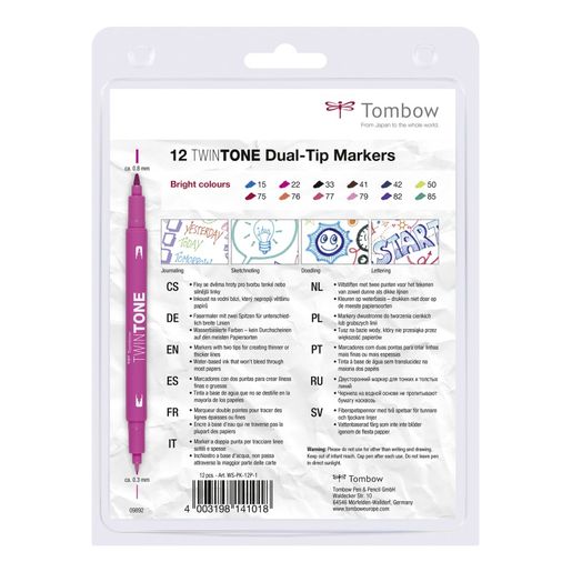 Sada oboustranných fixů Tombow TwinTone - 12 ks, zářivé barvy