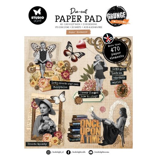 Blok s papírovými výseky Studio Light "Grunge", A5, 20 l. - Rozkvetlé retro