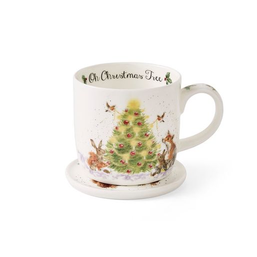 Porcelánový hrnek s podšálkem Wrendale Designs "Oh Christmas Tree", 0,31 l - Vánoční strom
