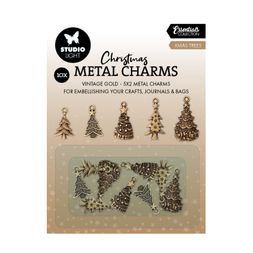 Kovové přívěsky Studio Light, 10 ks - Zlaté vánoční stromečky