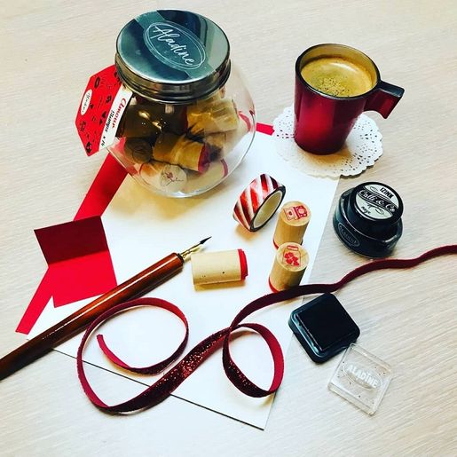 Dřevěná diářová razítka Aladine Stampo Bocal, 14 ks - Srdíčka