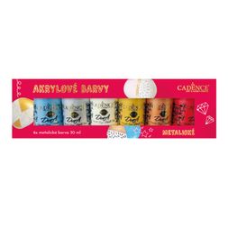 Akrylové barvy Cadence, sada 6 ks, 30 ml - metalické