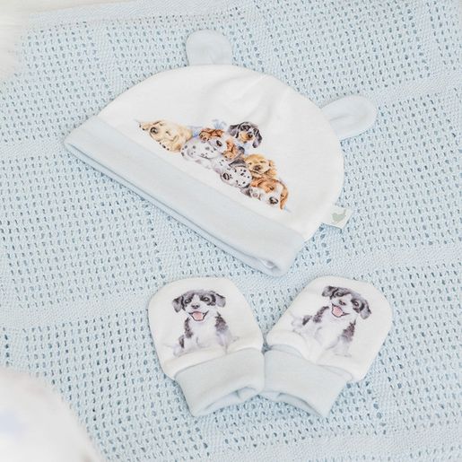 Kojenecká čepička a rukavičky Wrendale Designs "Little Paws" - Štěňátka