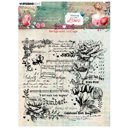 Gelové razítko Studio Light "Sending You Love", 12,9x12,9 cm - Rozkvetlé noty