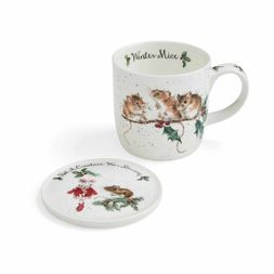 Porcelánový hrnek s podšálkem Wrendale Designs "Winter Mice", 0,31 l - Myšky