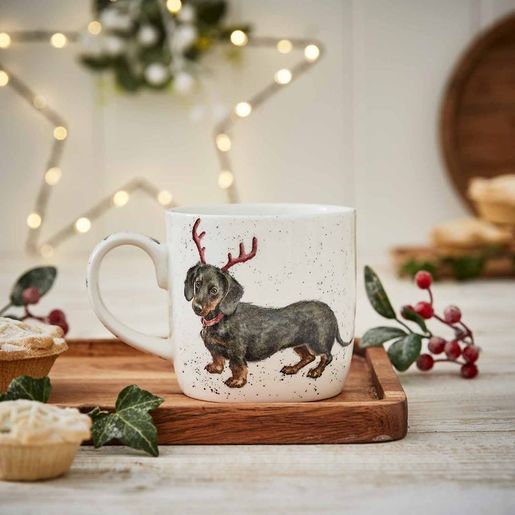 Vánoční porcelánový hrnek Wrendale Designs "Dachshund through the Snow", 0,31 l - Jezevčík