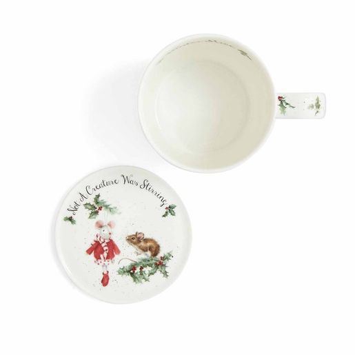 Porcelánový hrnek s podšálkem Wrendale Designs "Winter Mice", 0,31 l - Myšky