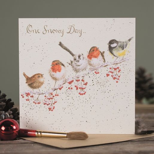 Vánoční přání Wrendale Designs "One Snowy Day", 15x15 cm - Ptáčci