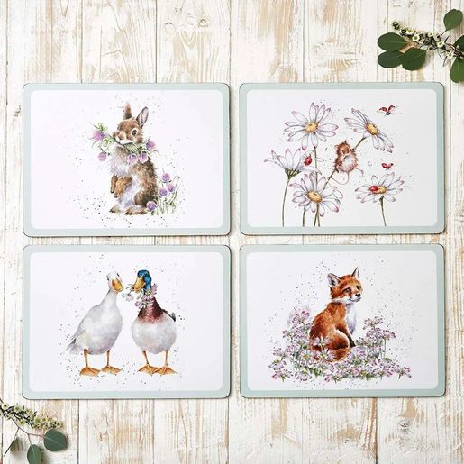Korkové prostírání Wrendale Designs, 4 ks - Zvířata a květiny